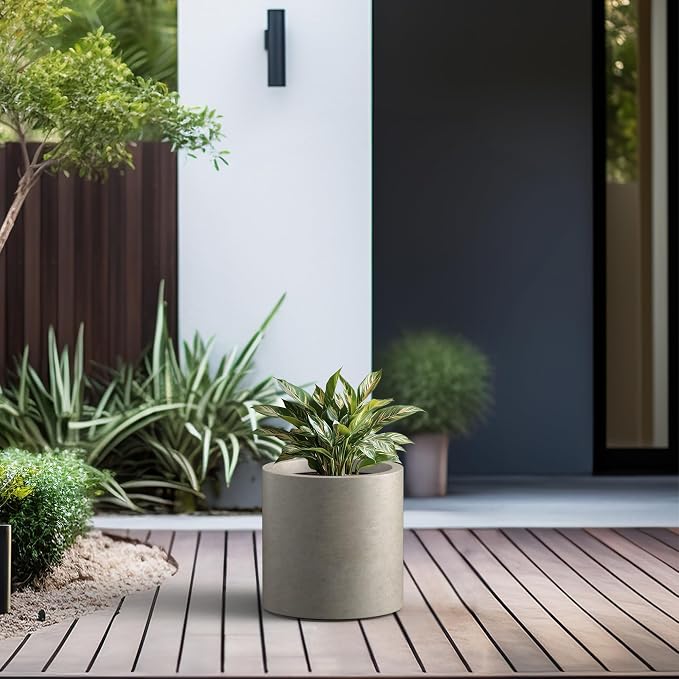 Kante 12.6" Dia Round Concrete Planter, Modern Style Large Cylindrical Plant Pot - Image 4