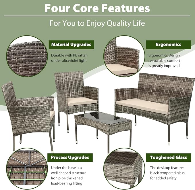 PayLessHere Outdoor Furniture Set 4 Pcs Modular Patio Furniture Set Water - Image 4