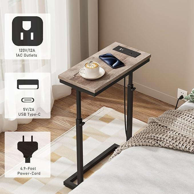 TUTOTAK End Table with Charging Station, Side Table, Tall Couch Table, Sofa - Image 6