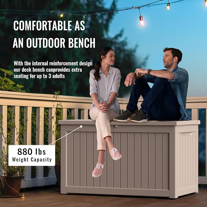 DRATO 280 Gallon Deck Box, Waterproof Resin Large Outdoor Storgae Box - Image 3