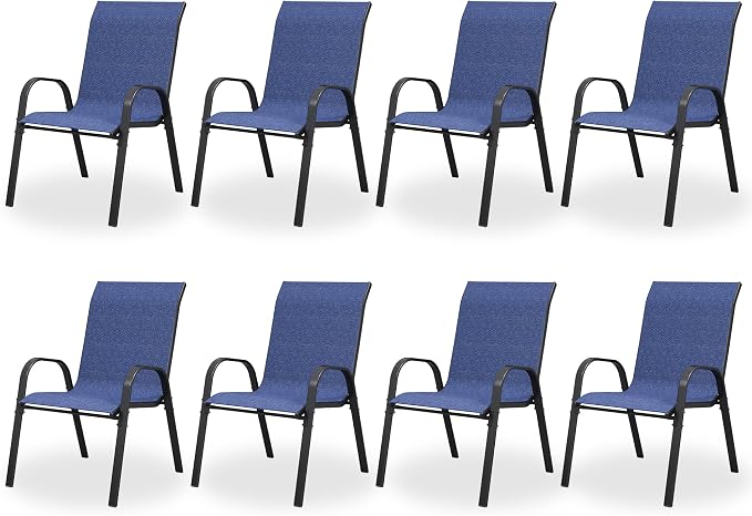 Patio Dining Chairs Set of 8, Outdoor High Stacking Chairs，Breathable Seat by VonzoyHome