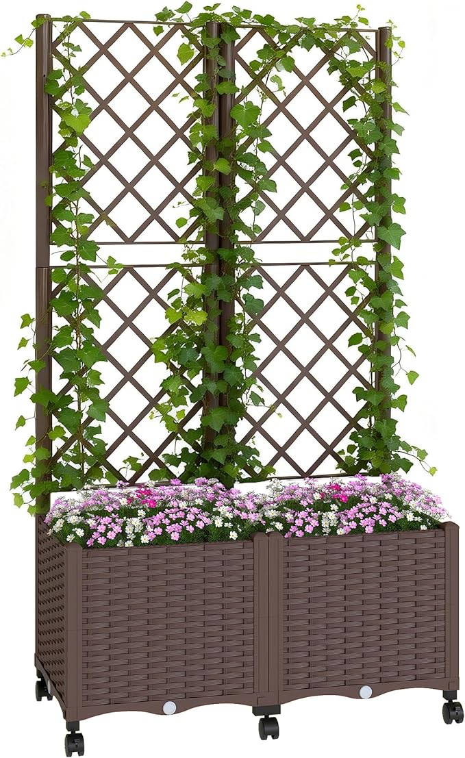Outsunny Planter Box with Trellis, Self Watering Raised Garden Bed with by Outsunny