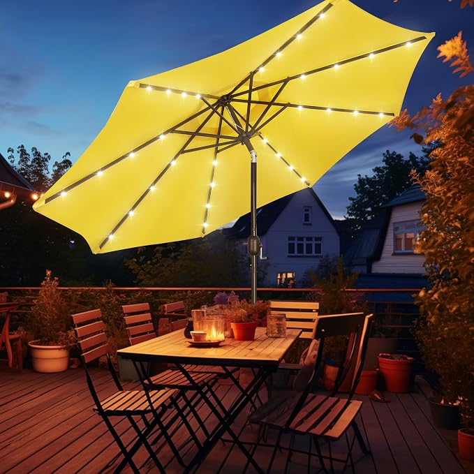 Blissun 9 ft Solar Umbrella, 32 LED Lighted Patio Umbrella, Table Market - Image 8