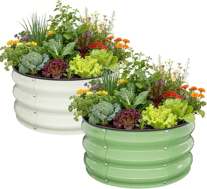 Galvanized Raised Garden Bed 2pcs 2x2x1 FT, Round Metal Raised Garden Bed by Pattiumo