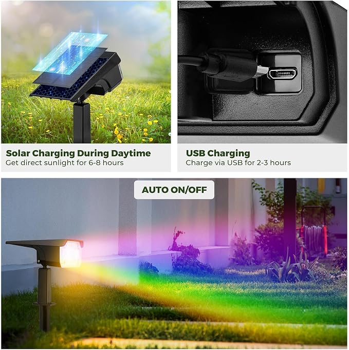 Kingsyard Solar Color Changing Lights 8 Colors, USB & Solar Powered Lights - Image 3