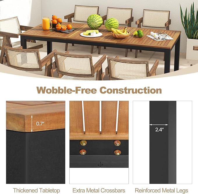Tangkula 79" Acacia Wood Outdoor Dining Table - Image 5