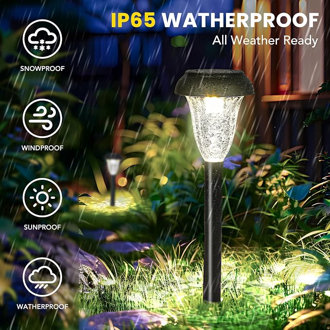 GIGALUMI 12 Pack Solar Lights Outdoor Waterproof, Cool White Pathway Lights - Image 5