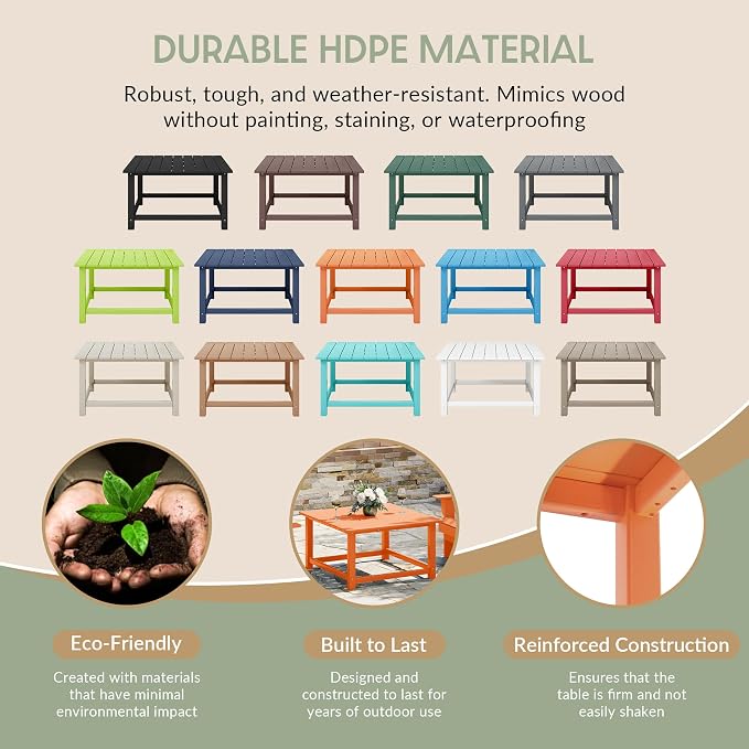 WestinTrends Malibu Low Outdoor HDPE Square Patio Coffee Table - Image 6