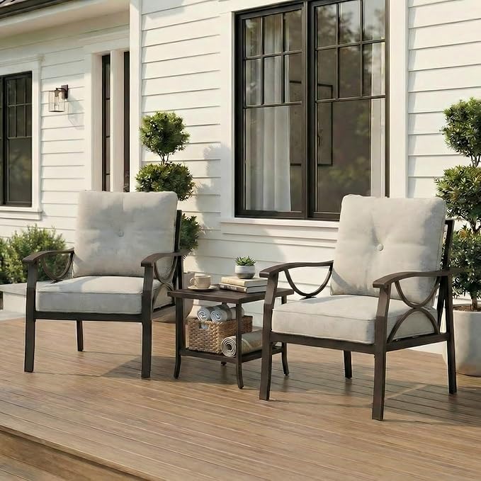 RoyalCraft Outdoor Patio Furniture Set, 3 Pieces Metal Patio Conversation Set - Image 7