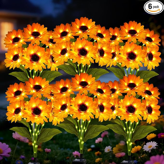 6 Pack Solar Sunflower Garden Lights 36 Vibrant Sunflowers LED Outdoor by yulloyello