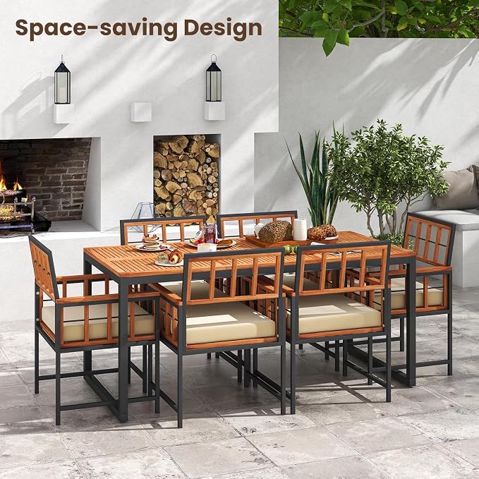 Tangkula 7 Pieces Patio Dining Set, Outdoor Acacia Wood Table and Chairs - Image 9
