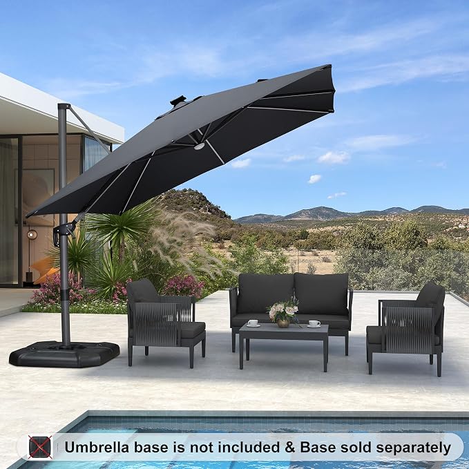 PURPLE LEAF 10 Feet Patio Umbrella Outdoor Cantilever Solar Powered LED Square - Image 2