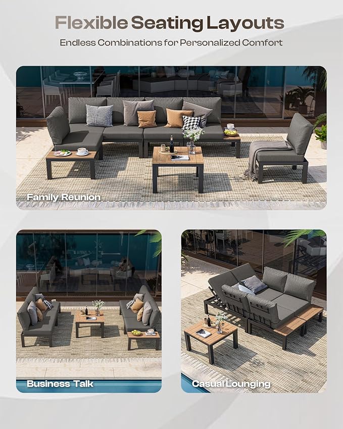 Aluminum Modular Outdoor Patio Furniture Set, 6 Seats Sectional Sofa Set - Image 3