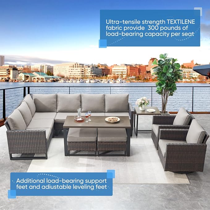 Belord Outdoor Sectional Sofa 6 Seater L Shaped Couch Wicker Patio Conversation - Image 6