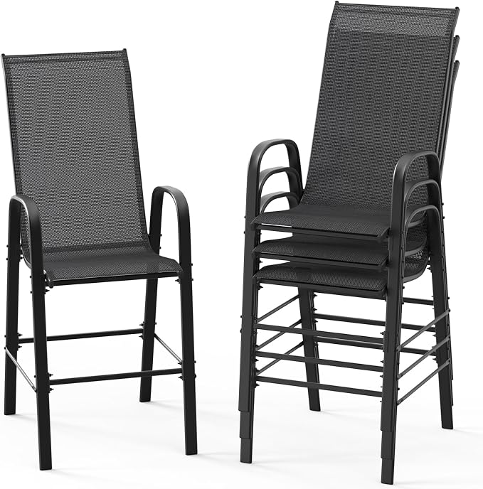 VINGLI 4 Pack Stackable Outdoor Bar Chairs – High Back Sling Chairs by VINGLI