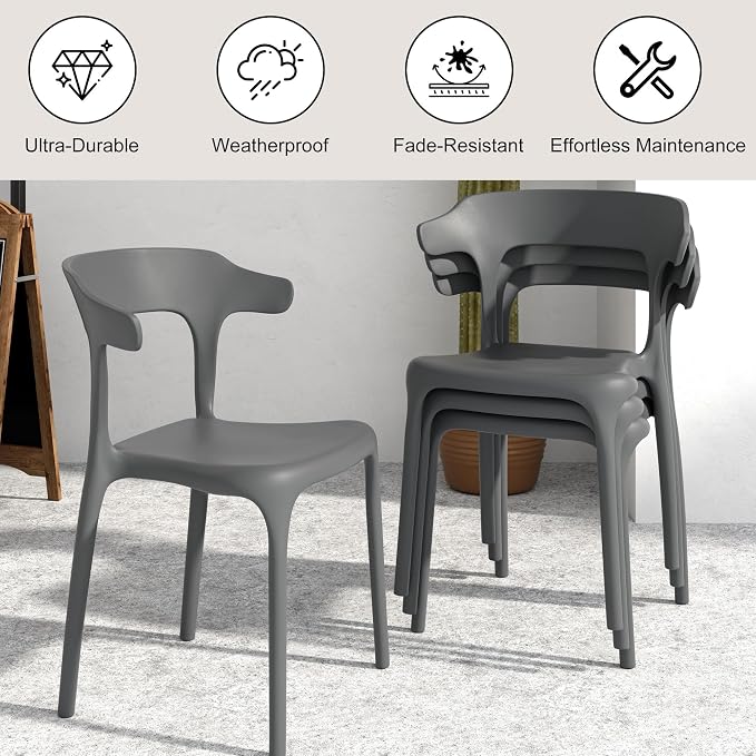VECELO 4 Pack Plastic Stacking Chairs, Stackable Dining Chairs - Image 5
