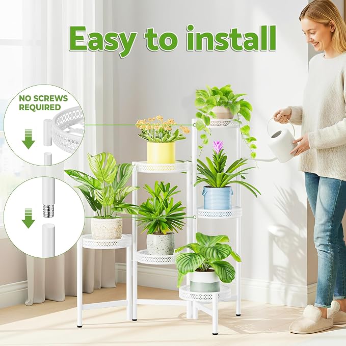 6 Tier Metal Plant Stand, 6 Potted Multiple Flower Pot Holder Shelf, - Image 6