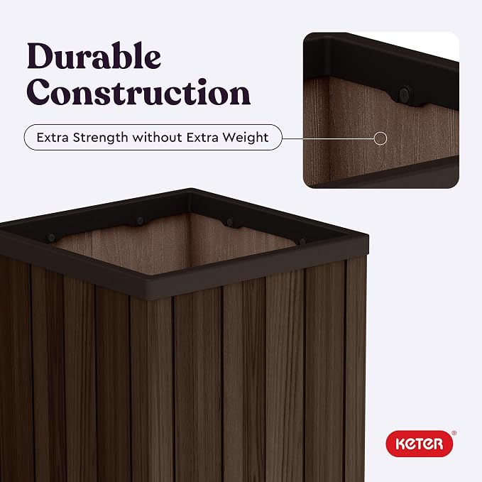 Keter Signature 21.6 Inch Tall Square Large Wood Look Planter - Image 11