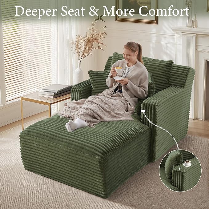 65.4" Chaise Lounge Chair Indoor, Oversized Boneless Couch Comfy Upholstered - Image 4