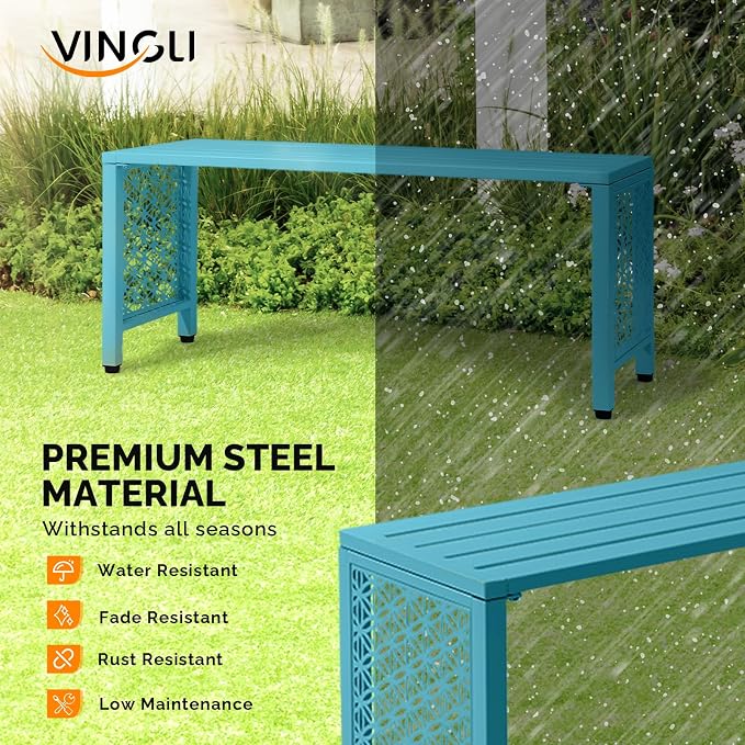 VINGLI 40in Outdoor Metal Bench, All-Weathe Backless Patio Bench - Image 4