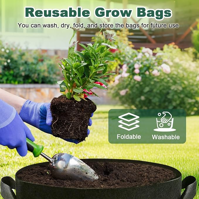 5 Pack 5 Gallon Grow Bags, Thickened Aeration Nonwoven Fabric Plant Pots - Image 8