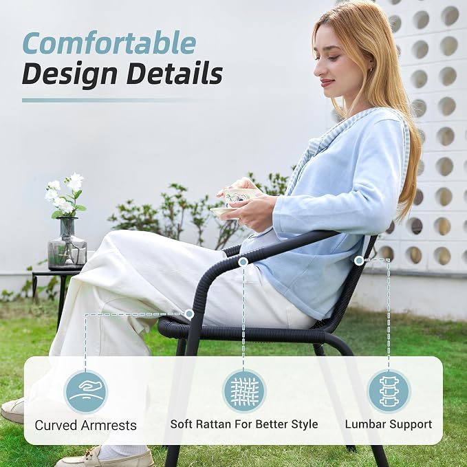 Amopatio Outdoor Dining Chairs Set of 6, Rattan Patio Chairs Wicker, Stackable - Image 4
