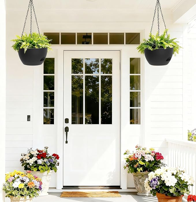 8 Inch Hanging Planters for Indoor Outdoor Plants, 4 Pack Black Plastic Self - Image 7