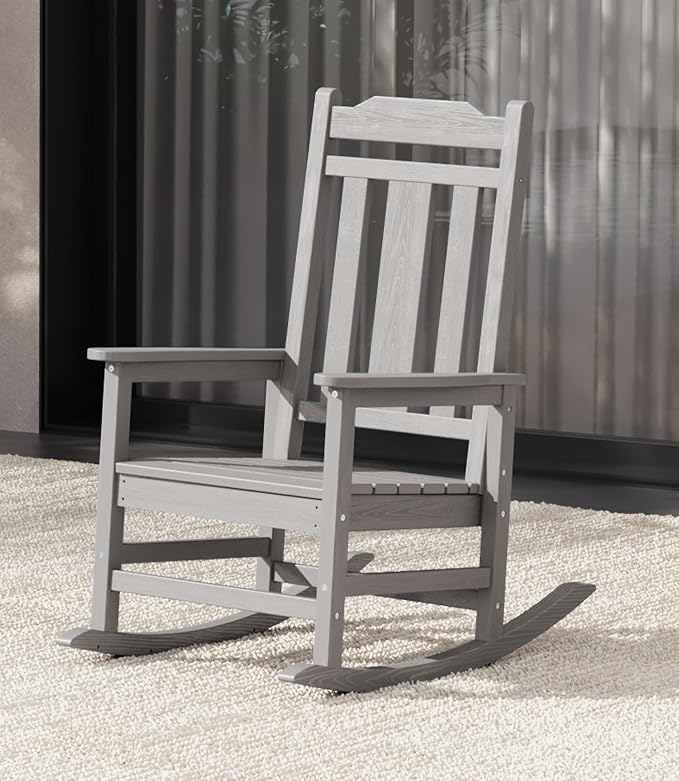 SERWALL Oversized Rocking Chair Outdoor, HDPE Outdoor Rocking Chair, Space Gray by SERWALL