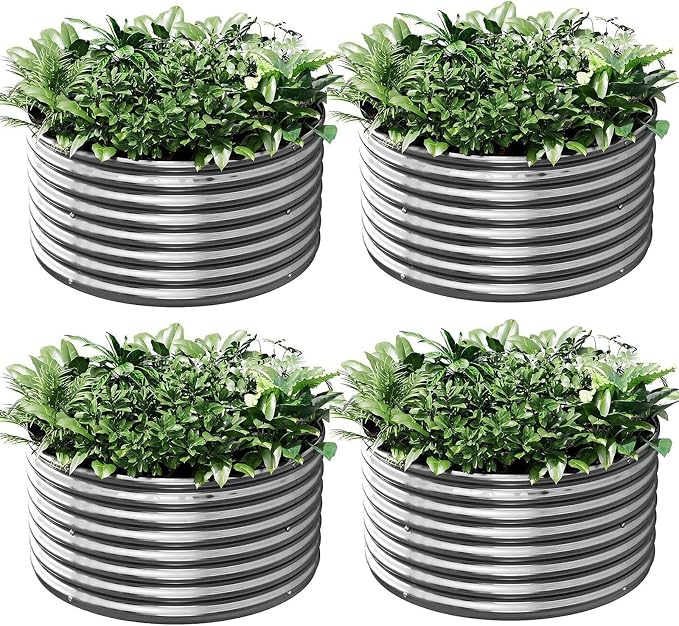 4 Pack Tall 2x2x2ft Round Galvanized Raised Garden Bed Outdoor, Metal Garden Bed by Mostmahes