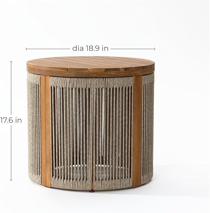 LuxenHome Outdoor Coffee Table, Garden Accent Round End Tables - Image 2