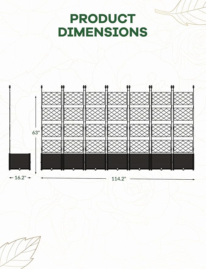 7 PCS Raised Garden Bed with Trellis & Privacy Screen, Flowers on Patio - Image 2