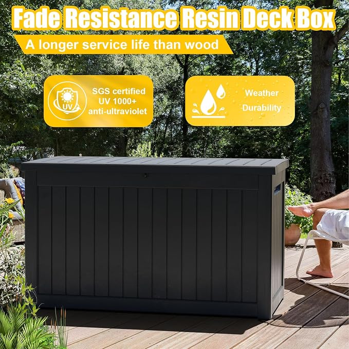 DRATO 280 Gallon Deck Box, Outdoor Large Waterproof Resin Storage Box - Image 3