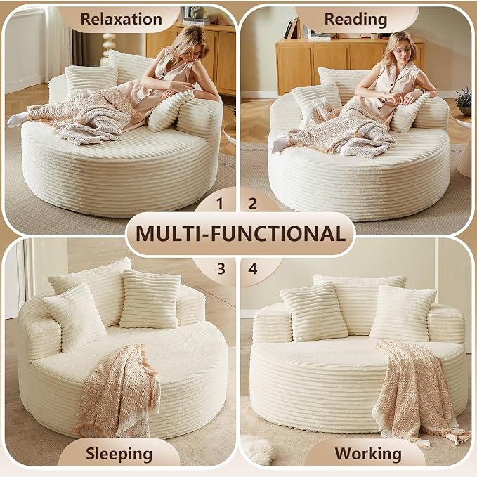 Oversized Round Chair Lounge Chaise Indoor, Upholstered Corduroy Deep Seat - Image 6