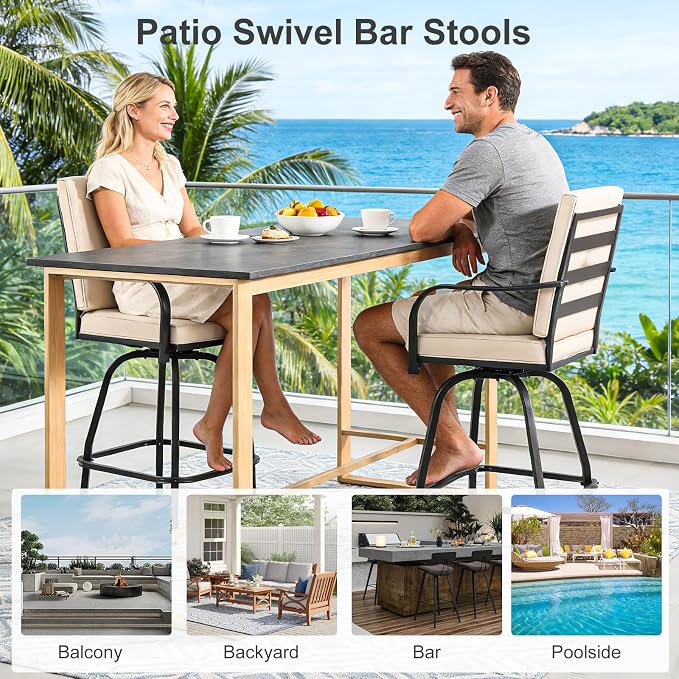 Outdoor Swivel Bar Stools Set of 6, Bar Height Patio Chairs - Image 6
