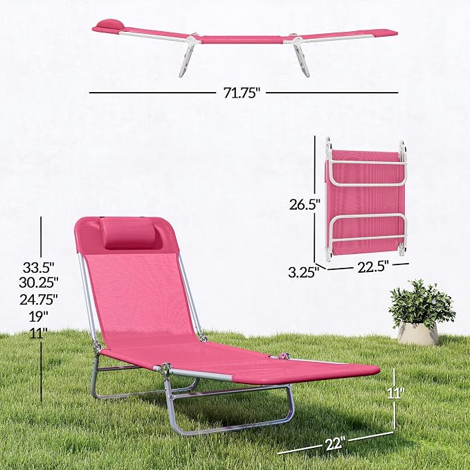 Outsunny Folding Chaise Lounge Chair, Pool Sun Tanning Chair, Outdoor Lounge - Image 3
