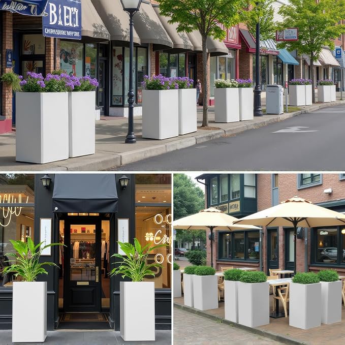 Galvanized Steel Metal Planter, 28 Inch White Square Outdoor Planters - Image 9