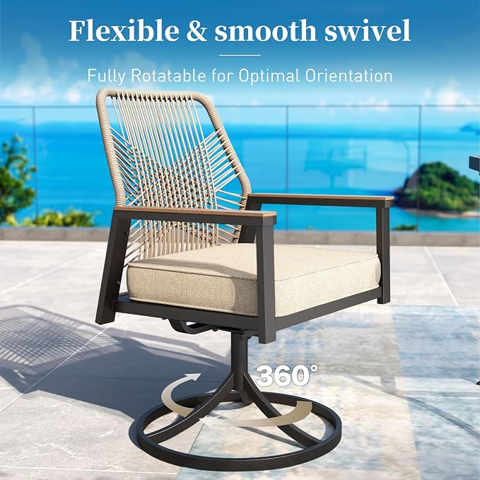 Patio Dining Set 9 Piece, 8 x Woven Rattan Swivel Chairs - Image 4