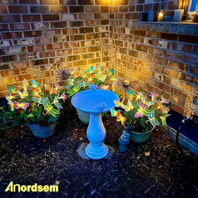 Anordsem Solar Garden Lights Outdoor: 8 Removable Optical Fiber Dragonflies 2 - Image 6