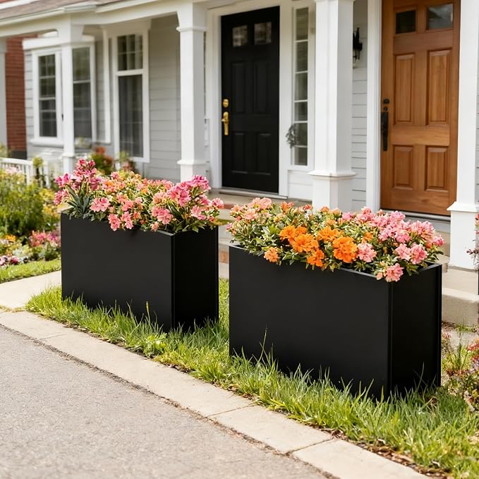Black Steel Metallic Heavy Planter 36" x 15" x 24" - Image 6