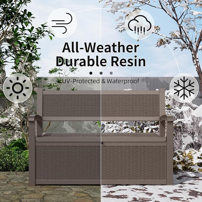 80 Gallon Outdoor Storage Bench Deck Box Waterproof Lockable, Outdoor Storage - Image 5