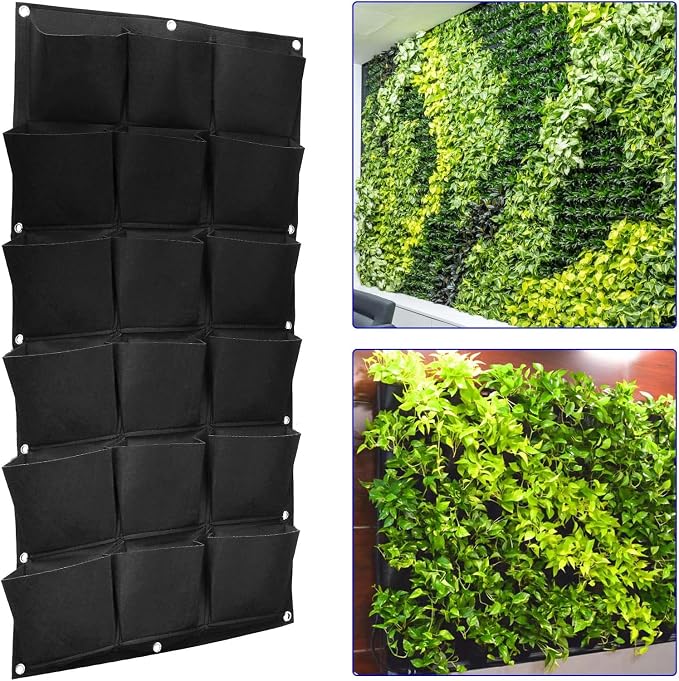 SOUJAP 2 Pack 18 Pockets Vertical Wall Garden Planter Plant Grow Bag, Hanging - Image 8