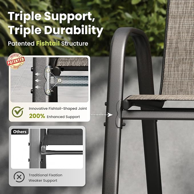 PHI VILLA Patio Chairs Set of 6, Outdoor Stackable Dining Chairs - Image 6