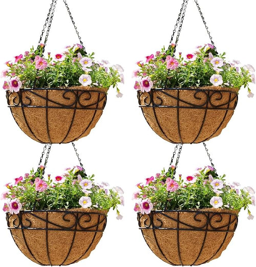 10 inch Metal Hanging Baskets For Plants Outdoor 4 Pack Round Metal Wire by JFFLYIT