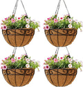 14 inch Metal Hanging Baskets For Plants Outdoor 4 Pack Round Metal Wire by JFFLYIT
