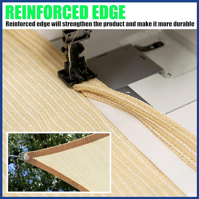 ShadeMart 12' x 12' Beige Sun Shade Sail UPF50 Square Canopy Fabric Cloth Screen - Image 5