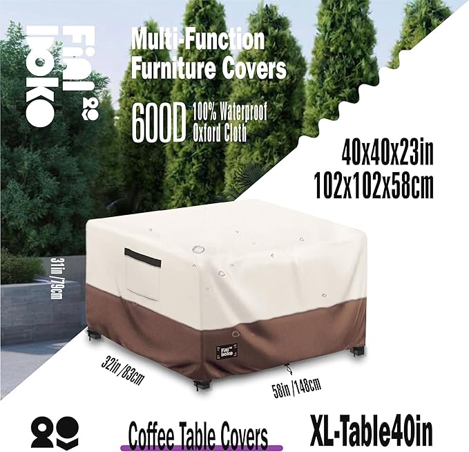 Patio Ottoman Cover, 100% Waterproof 600D Heavy Duty Outdoor Table Cover - Image 2