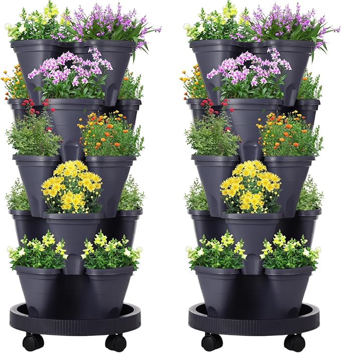 Umigy 2 Set 5 Tier Stackable Planters Vertical Garden Planters by Umigy