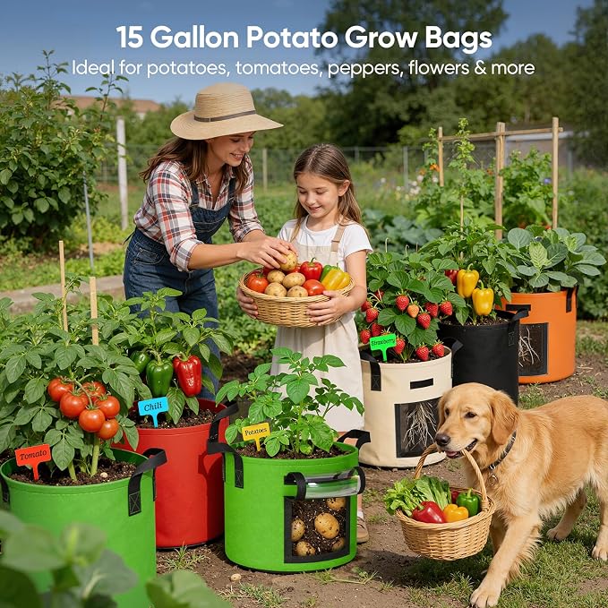 15 Gallon Potato Grow Bags: Set of 5 Colorful Gardening Supplies Fabric Pots - Image 2