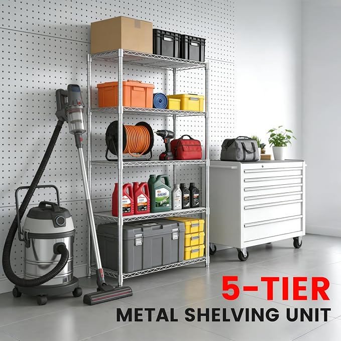 Xcity Storage Shelves, 5 Tier Heavy Duty Metal Shelving Unit, 2000 LBS Capacity - Image 3