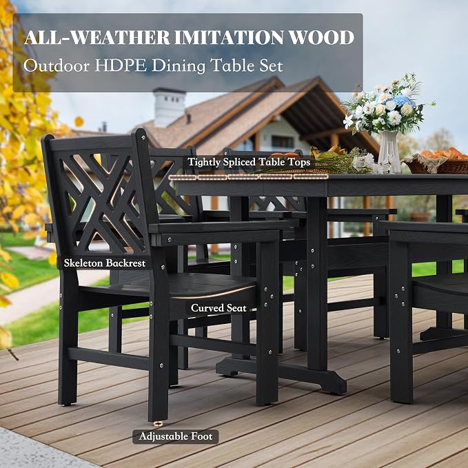HDPE Dining Table Set for 4, 5-Piece Outdoor Table and Chairs Include 4 Dining - Image 3